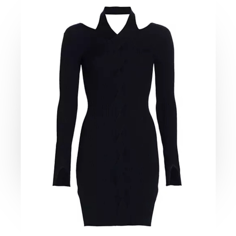 SIMKHAI Alejandra braided long sleeved ribbed-knit halterneck mini dress